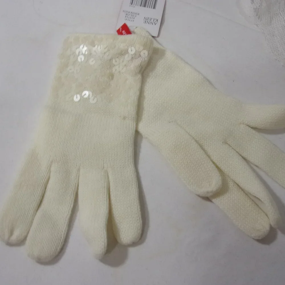Amne Klein Fancy Bling Sequin Trim Knit Gloves NWT